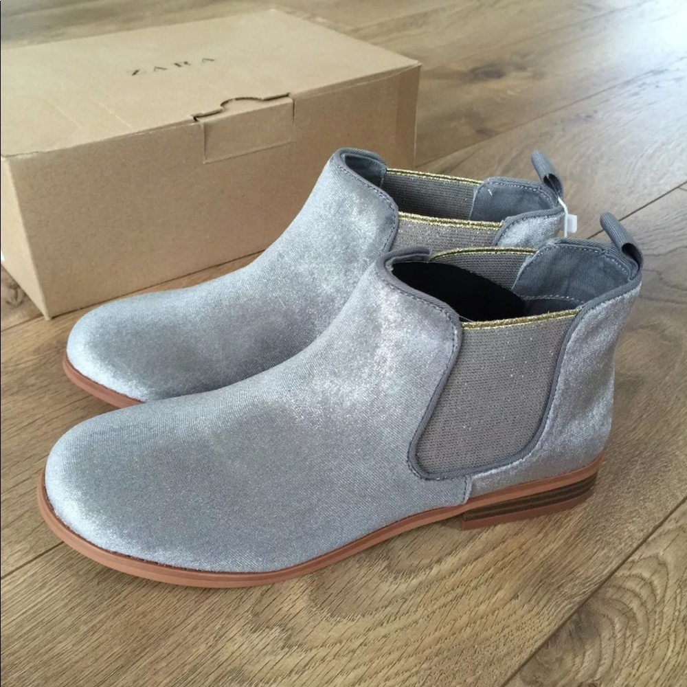 Zara Grey Velvet Boots 36